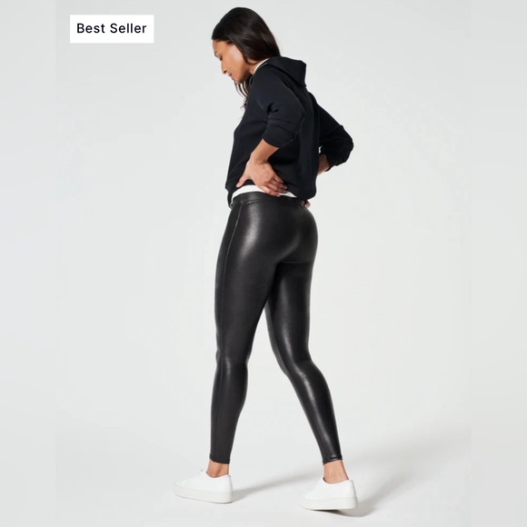 SPANX Shape Faux Leather Leggings Size Large Black - Picture 2 of 9